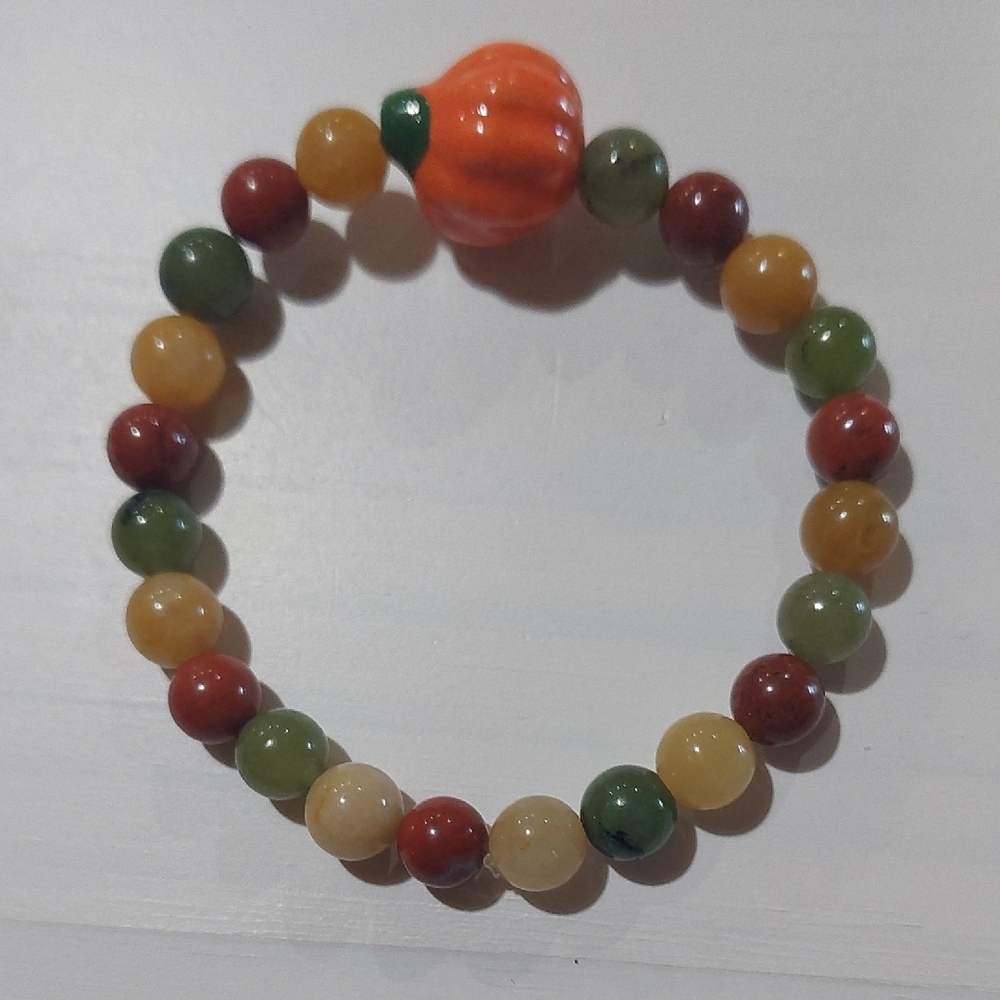 Multicolor Beaded Bracelet with Pumpkin Charm